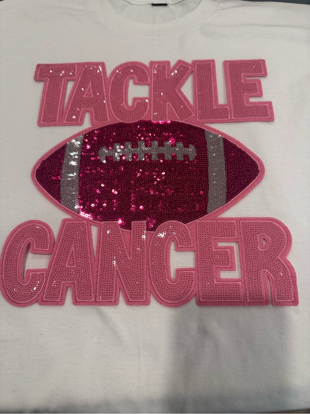 “Tackle Cancer" Pink Sequin Football Tee